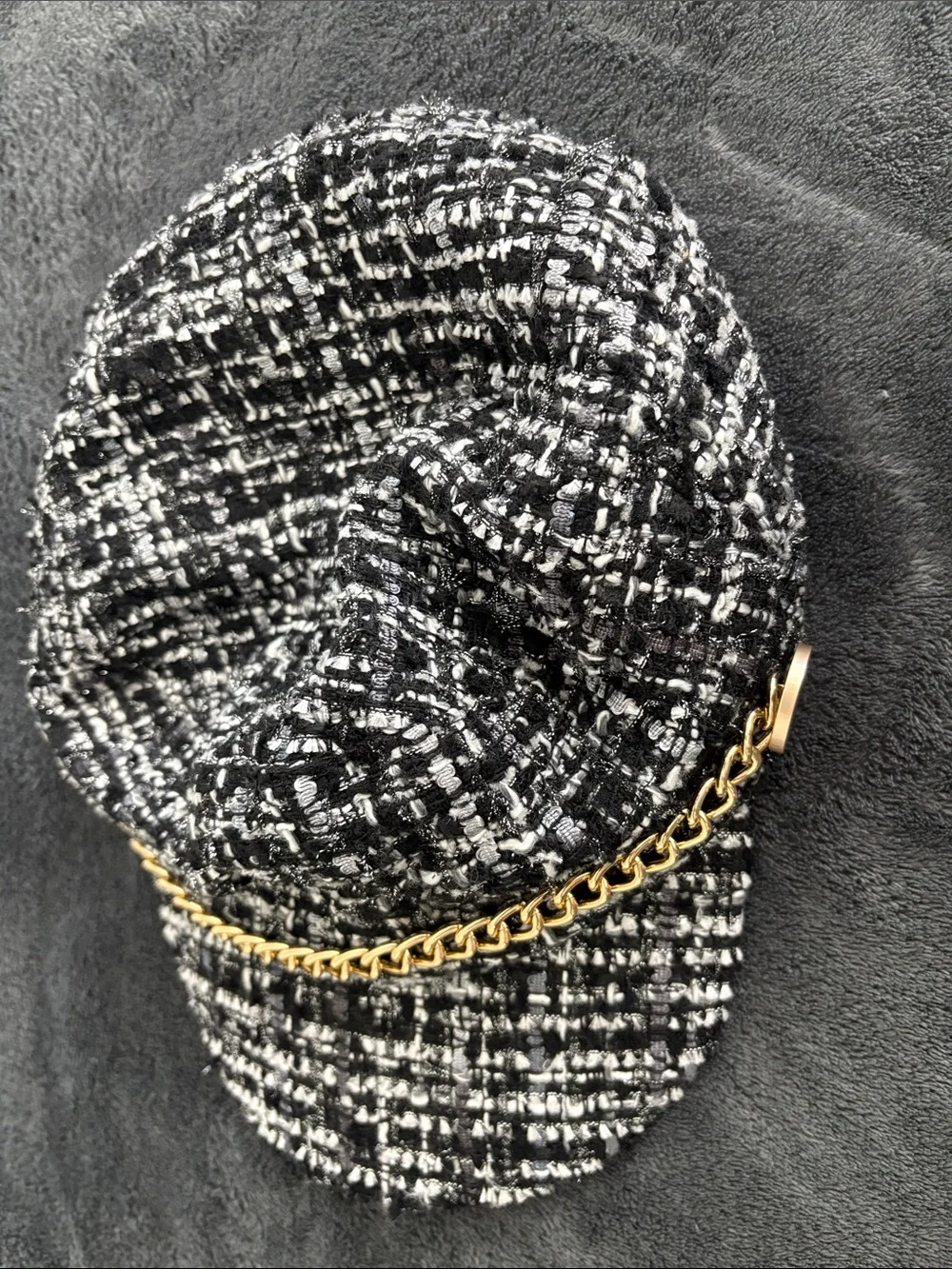INC International Concepts Black and White Tweed Chain Hat 🧢